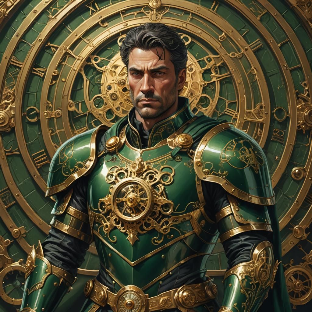 Armored Man with Mechanical Clock