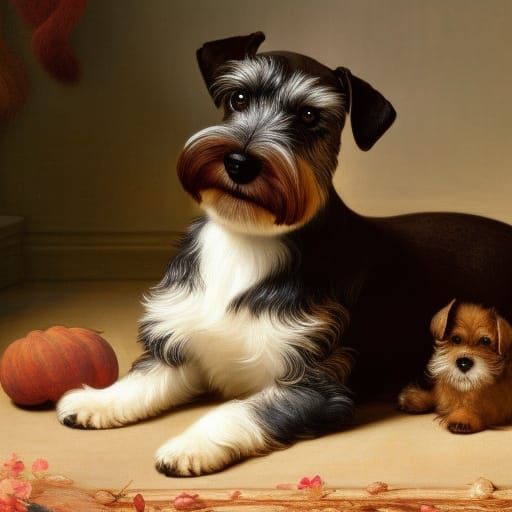 Schnauzer Puppy Plays: Da Vinci-esque Concept Art