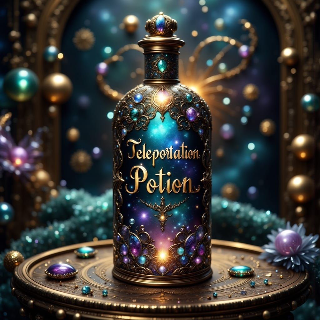 Whimsical Galaxy Potion Bottle in Stained Glass Style