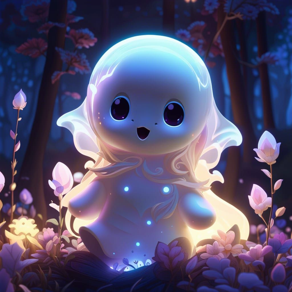 Ethereal Child Ghost in Flower Forest at Sunset
