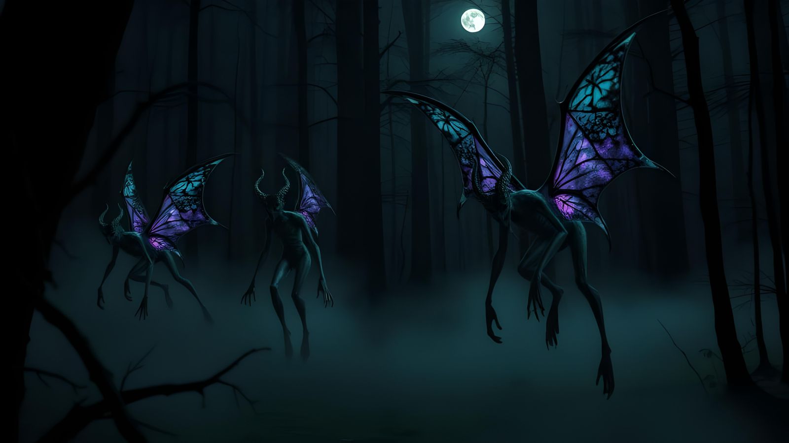 Demonic Faeries in Forest: A Dark Fantasy Vision
