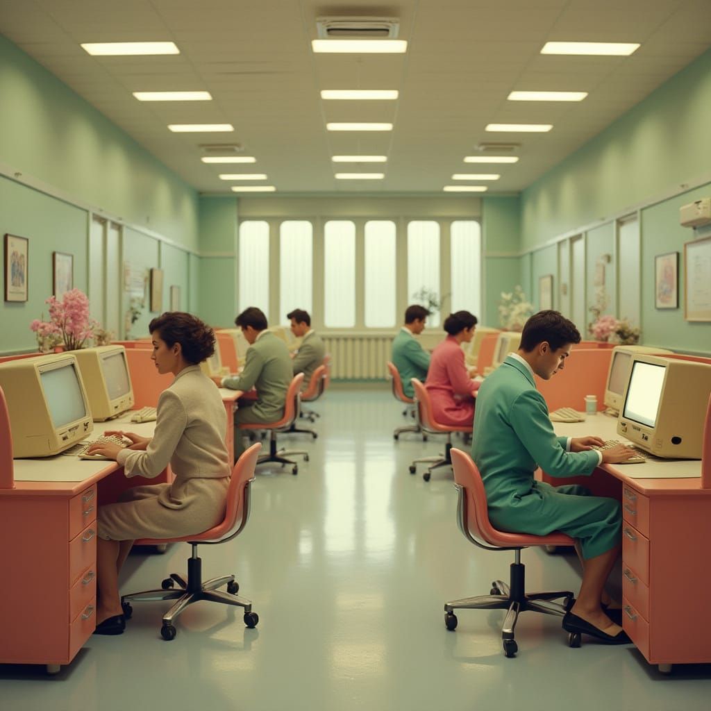Vintage Office with Retro Tech in Pastel Tones