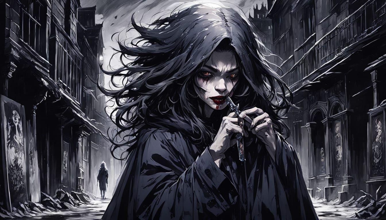 Vampiress Exposed in Dark Alleyway