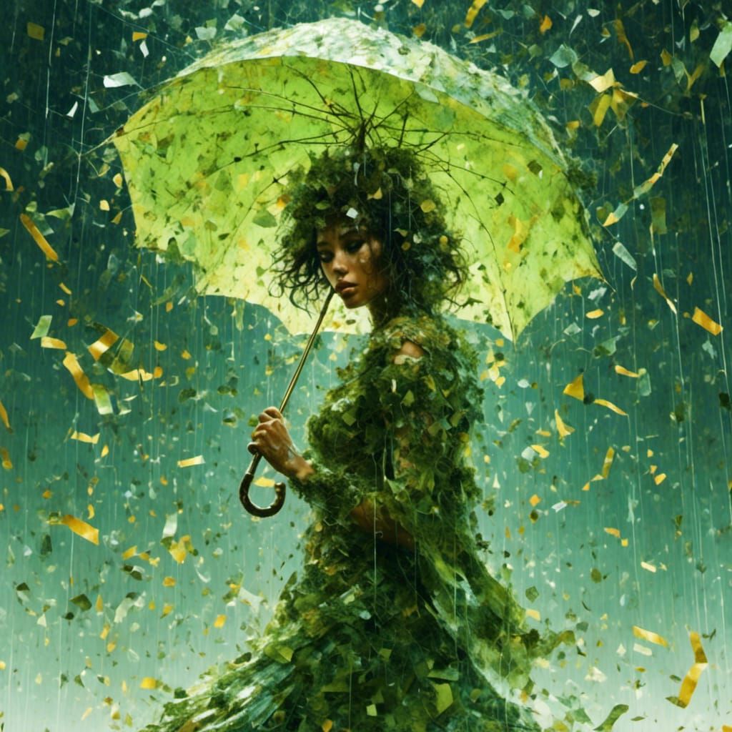 Mouse in Electric Matrix Rain, Watercolor Art