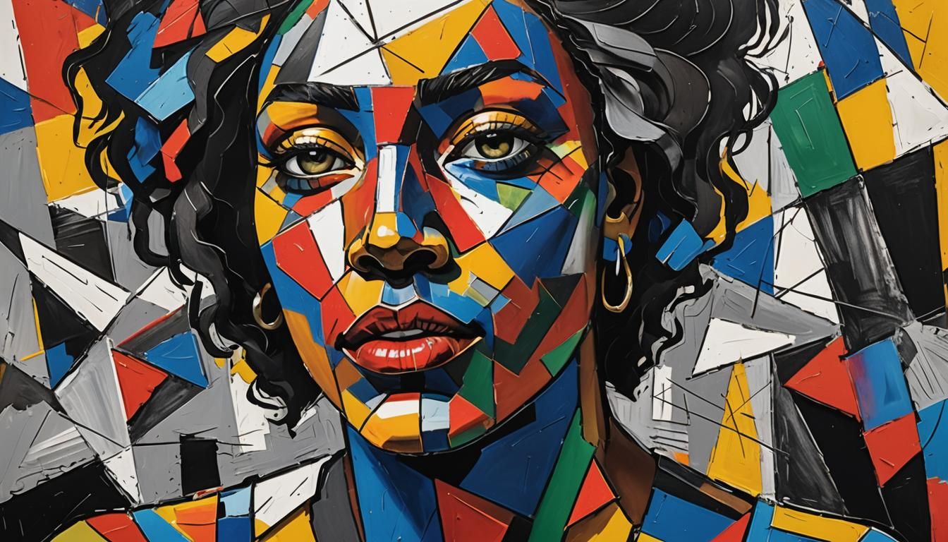 Cubist Portrait of a Black Woman in Primary Colors