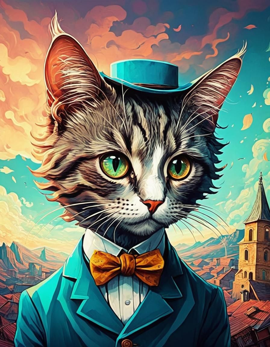 Surreal Anime Cat in Van Gogh Style