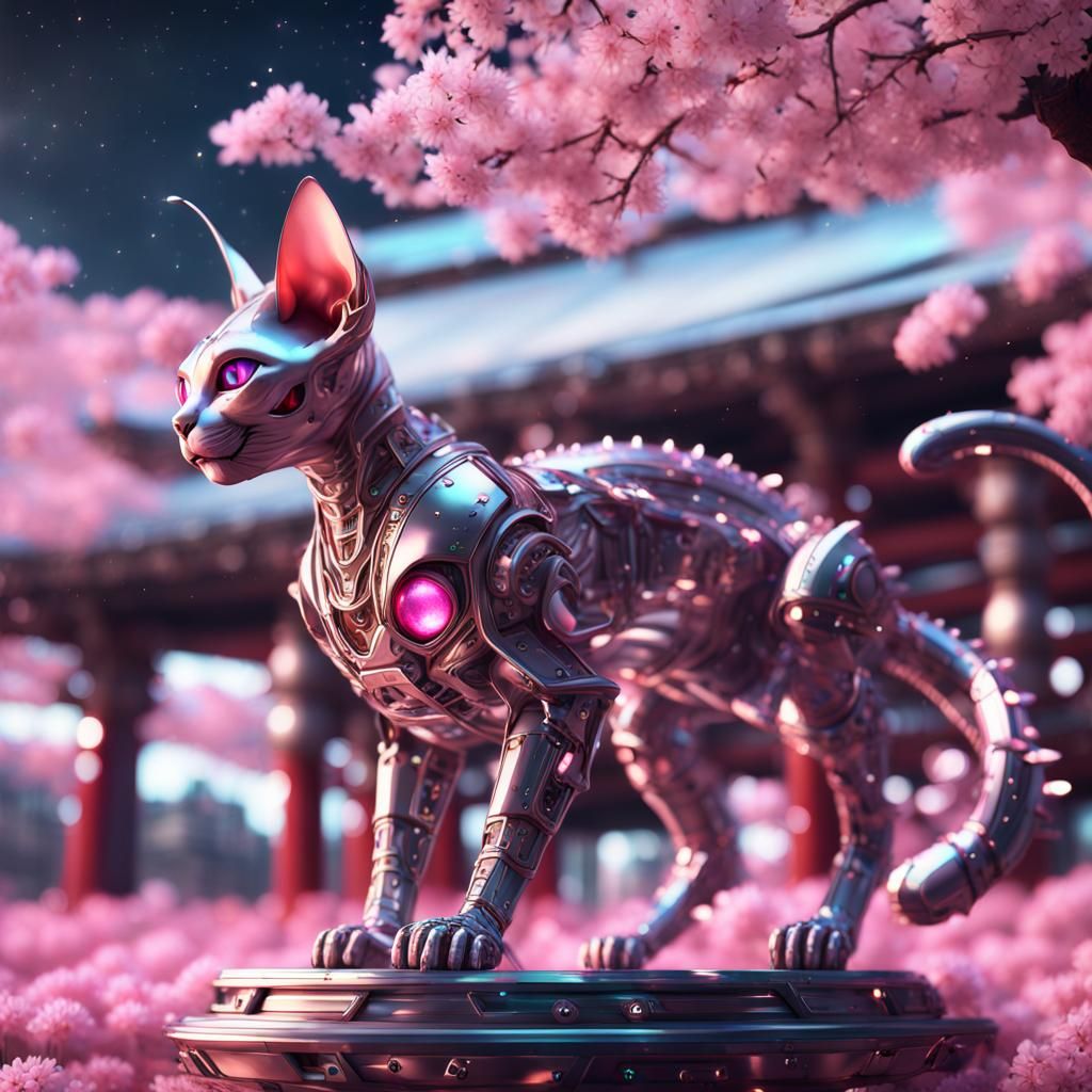 Futuristic Sphynx Cat in Japan with Dragons