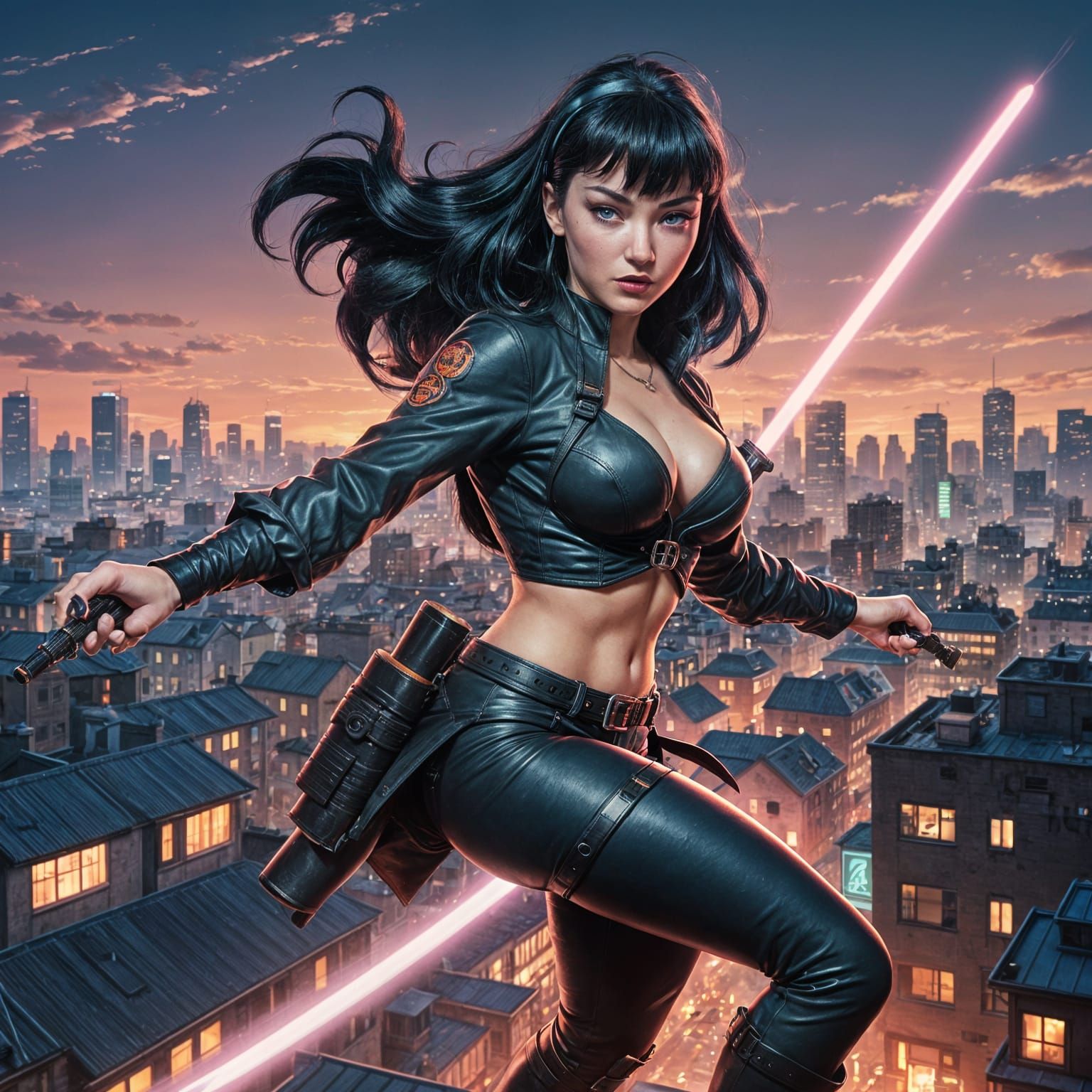 Cyberpunk Ninja Leaps Across Neon City: Anime Key Visual