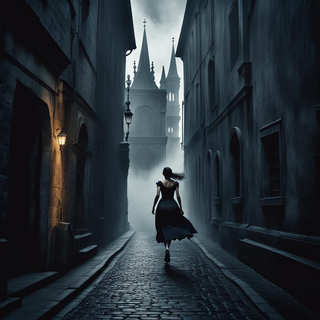 Eerie Gothic Alley: A Dark Surrealist Escape