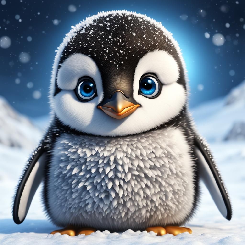 Adorable Penguin with Big Blue Eyes on Snow