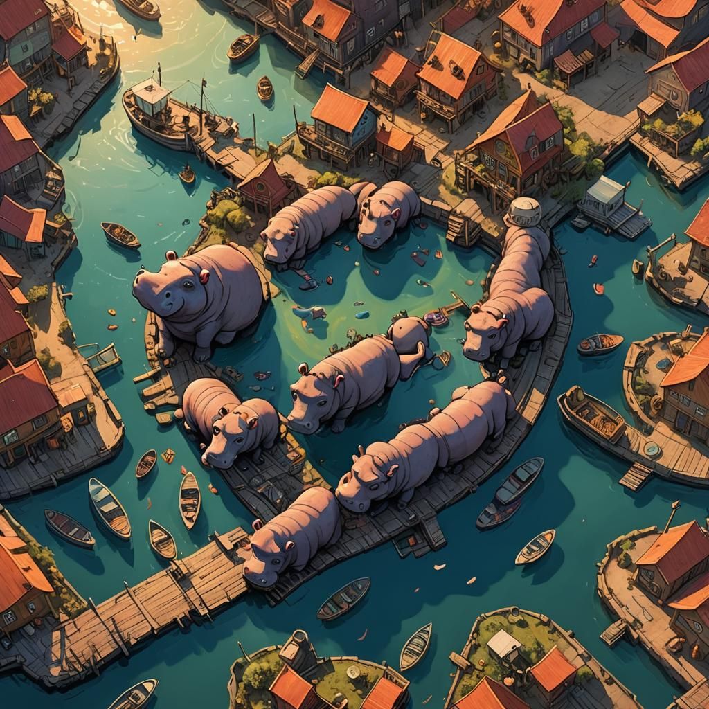Fantasy Harbor Sunset: Aerial View of Hippo Dance
