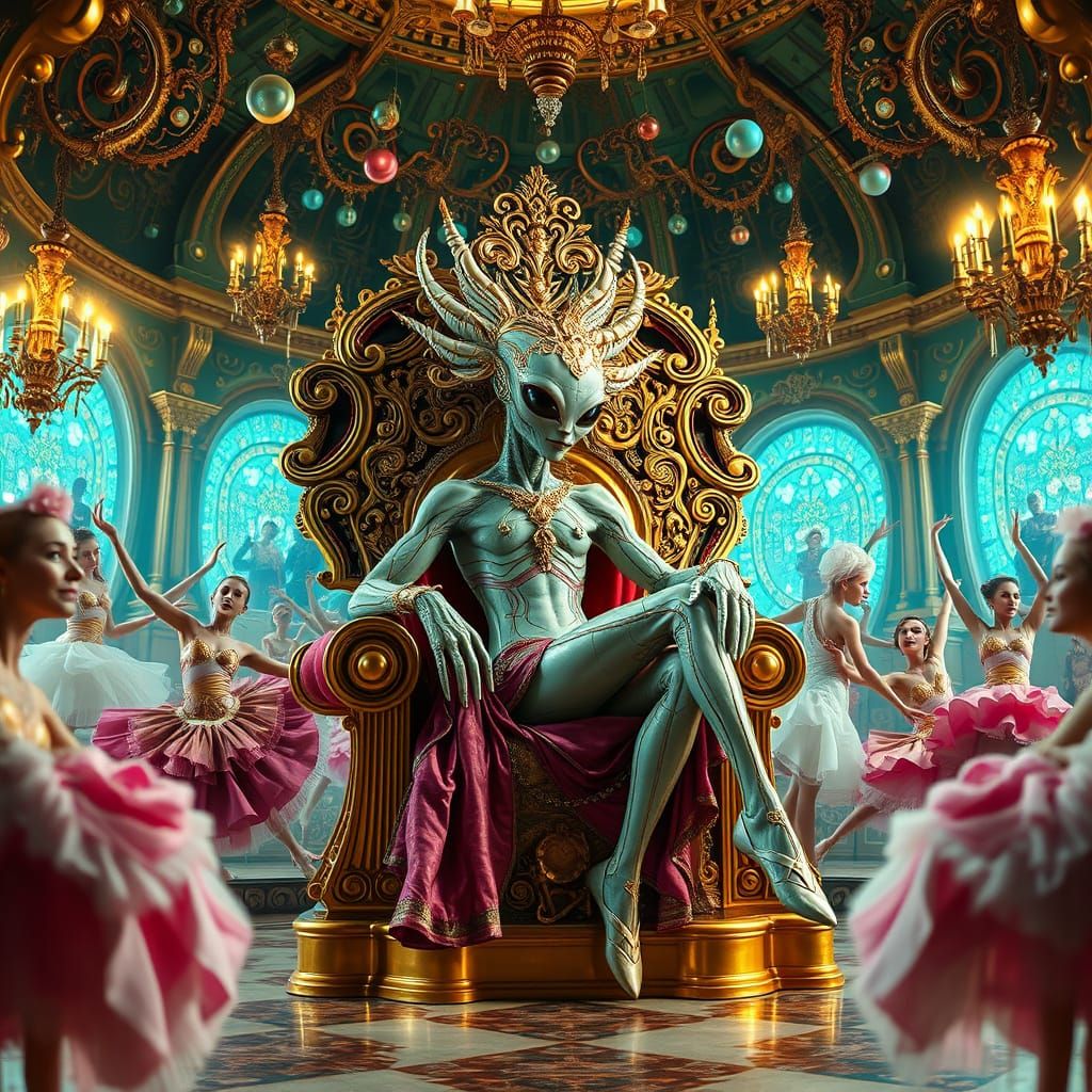 Regal Alien Amidst Whimsical Splendor