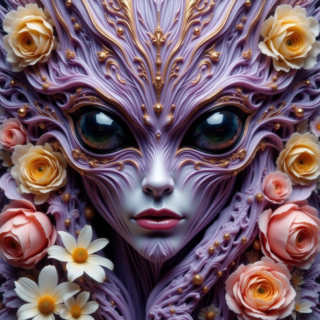 Ethereal Alien Goddess with Shimmering Scales and Vibrant Fl...