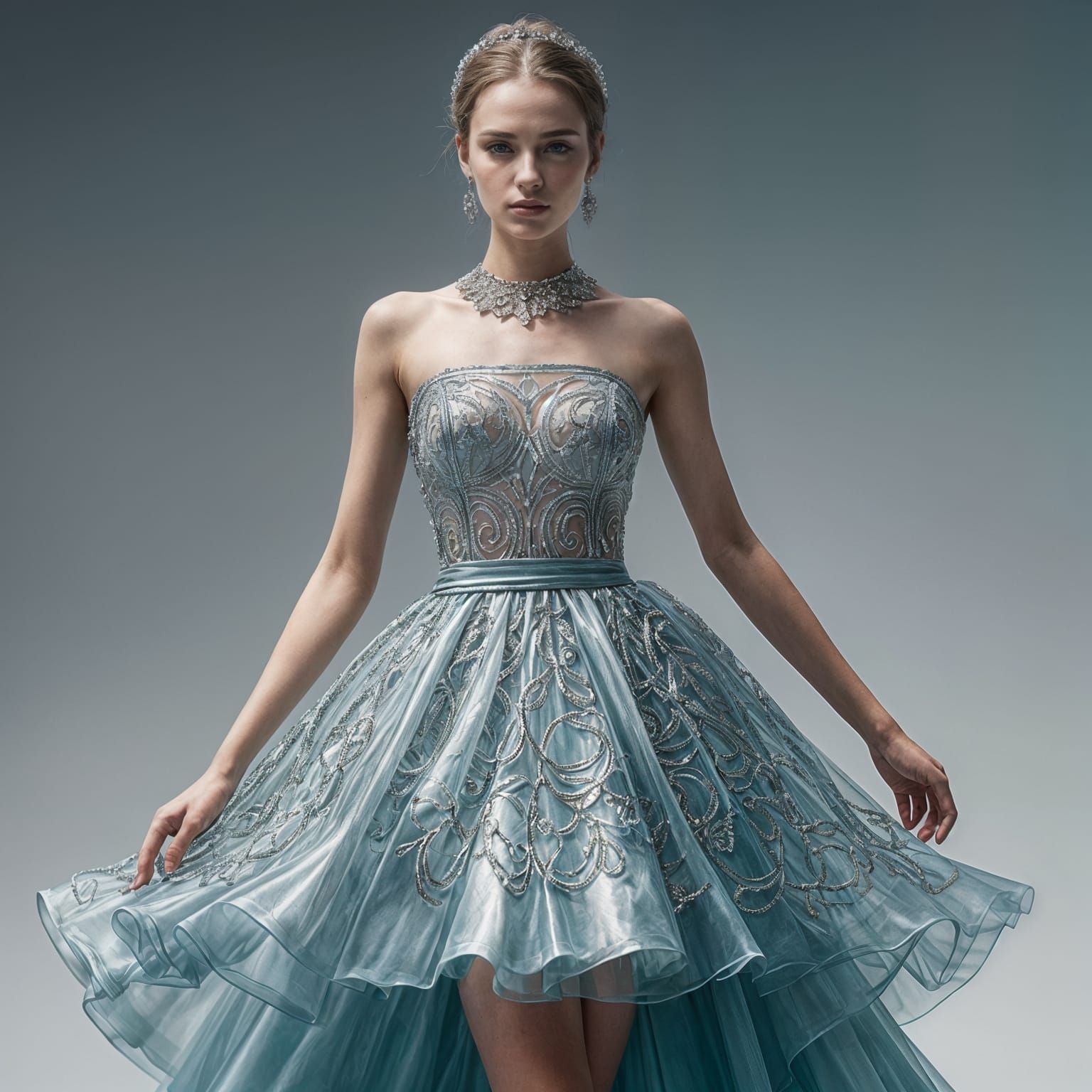 Beautiful Woman in Detailed Glass Dress Setting