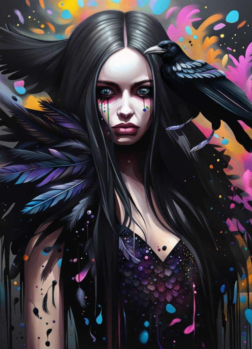 Raven Girl Hybrid Graffiti Art