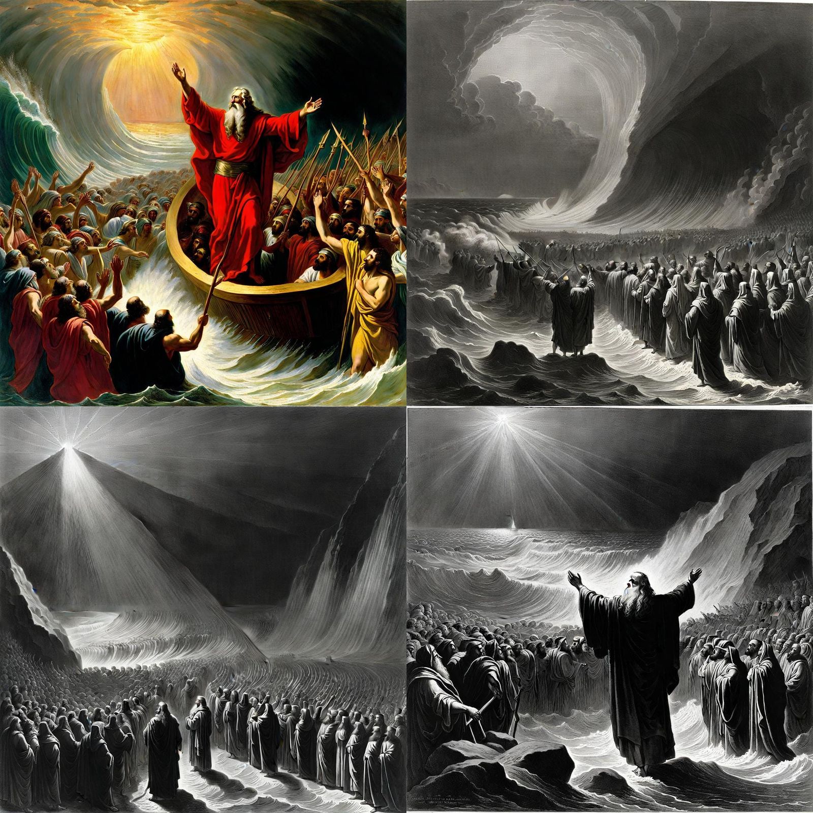 Moses Parting Red Sea: Gustave Doré Style