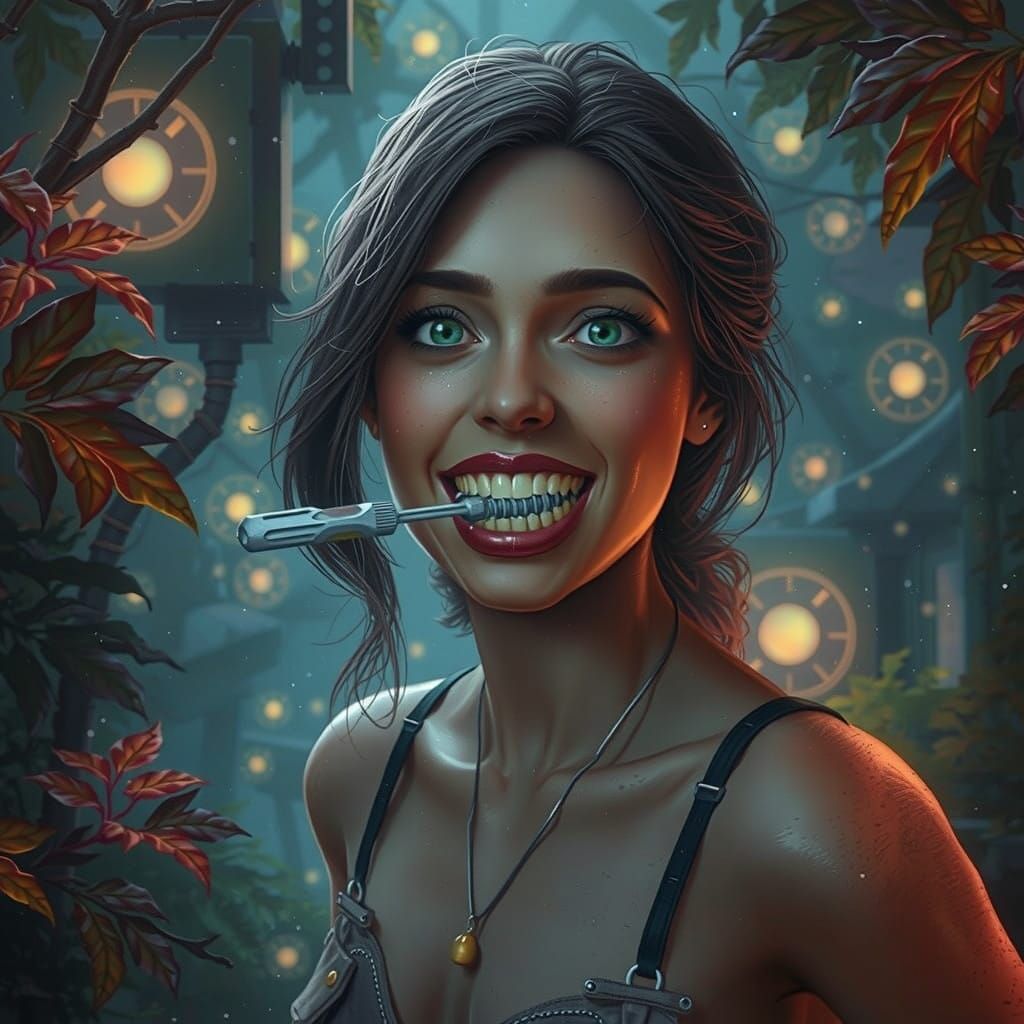 Woman with a Screwdriver in her Teeth, in Epic Fantasy Conce...