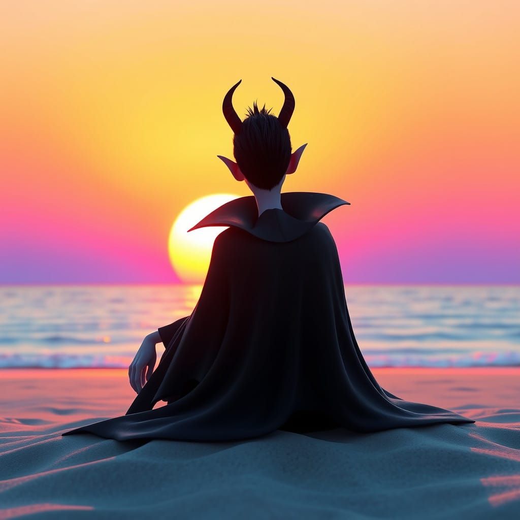 Eternal Dawn: A Vampire's Sunrise Reflection in Vibrant Cine...