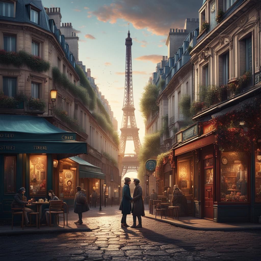 Parisian Cafe Meeting: Detailed Matte Painting