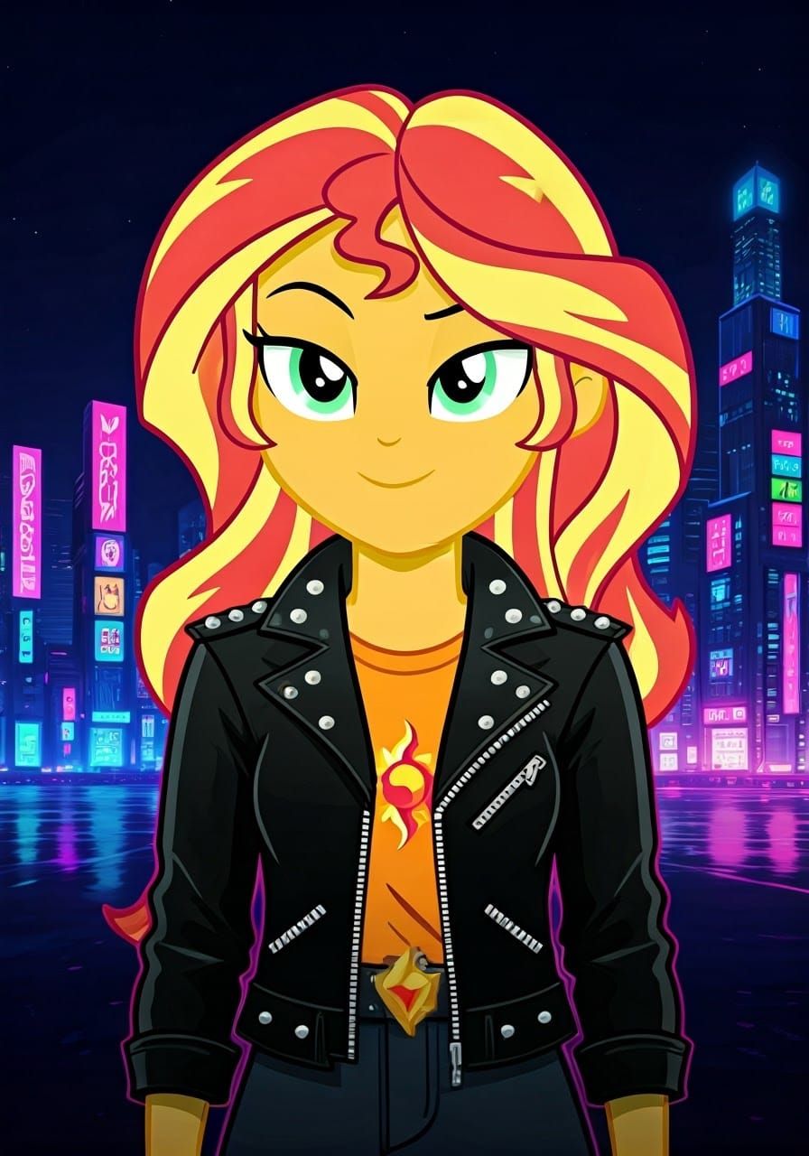 Sunset Shimmer in Cyberpunk Pop Art Style
