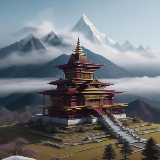 Majestic Himalayan Temple in Dreamlike Digital Art
