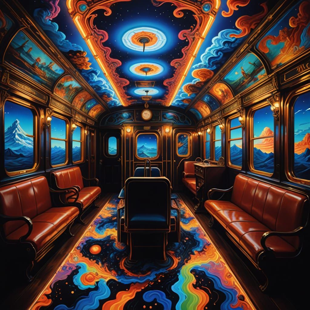Psychedelic Train in Surrealist Neon Dreamscape