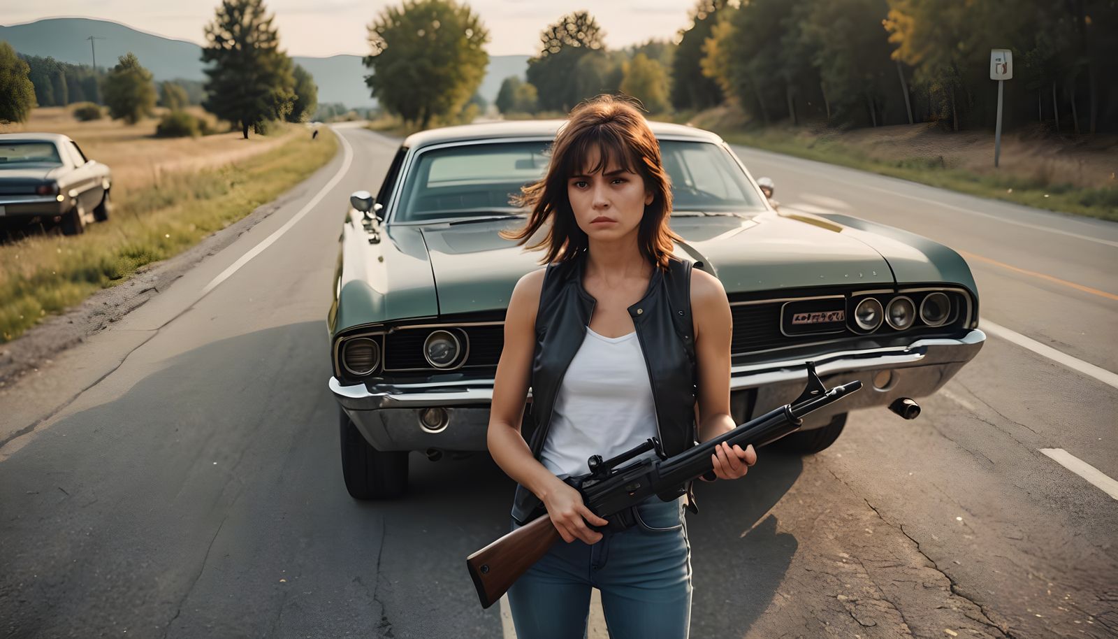 Woman with Rifle on Lost Highway