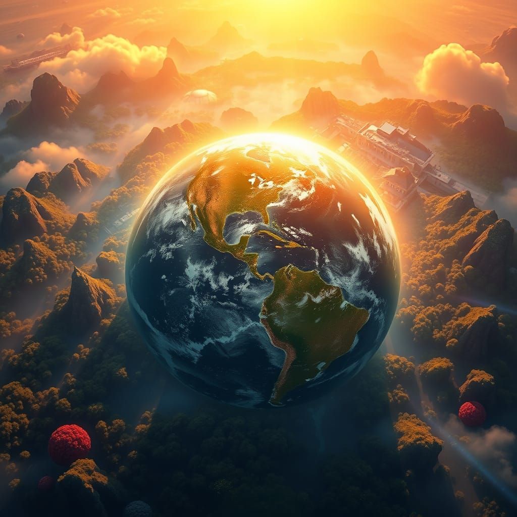 Ethereal Earth: Temples and Forests in Golden Light