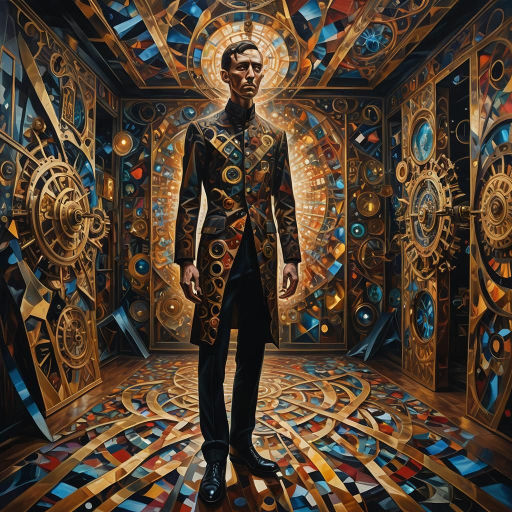 Surreal Figure in Kaleidoscope Room, Oil Painting