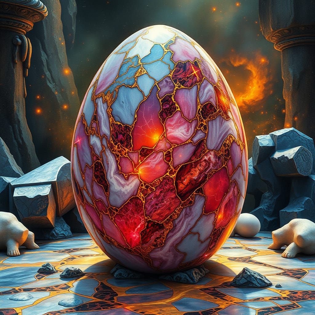Surreal Marble Egg in Opulent Fantasy Setting