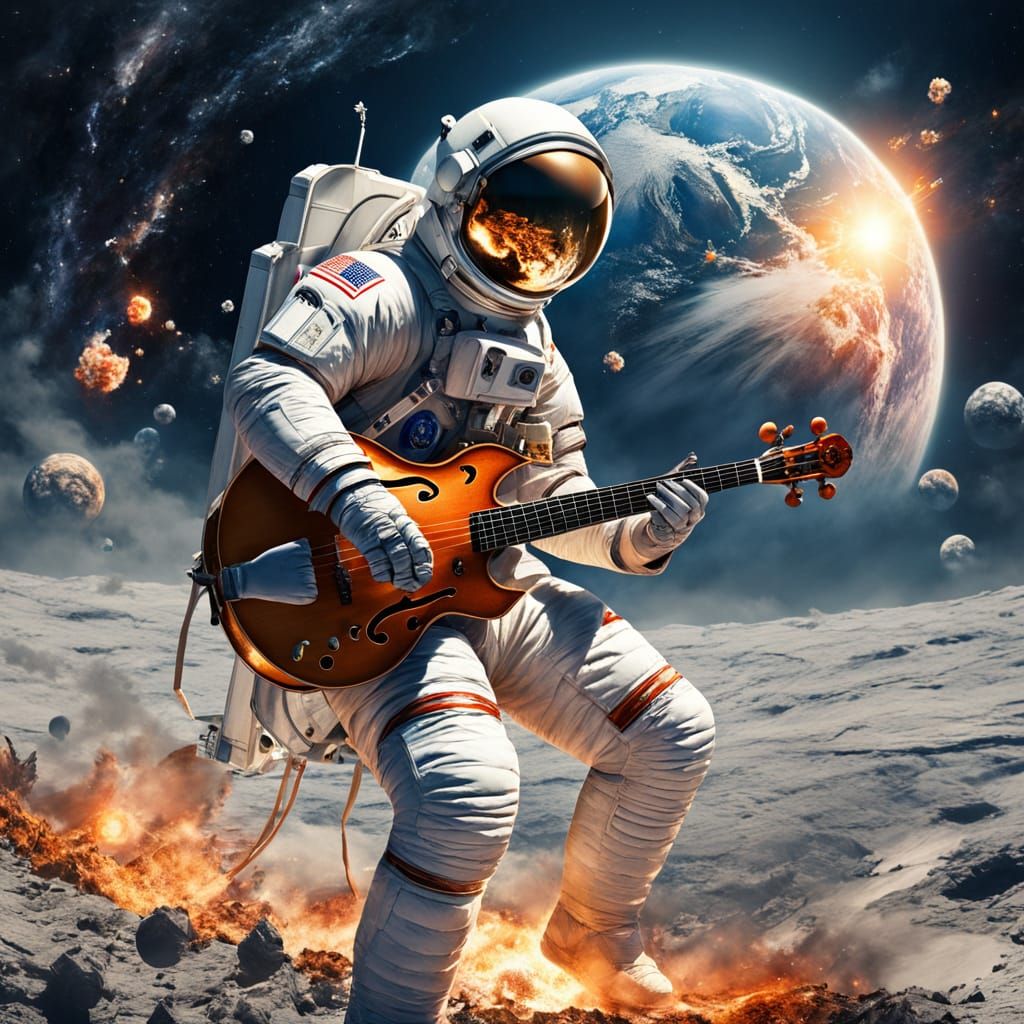 Man on the Moon Plays Cello in a Cosmic Scene