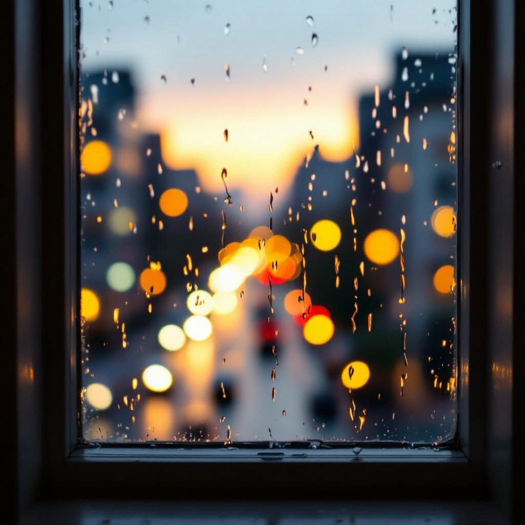 Rainy Window View With Cozy Room Light