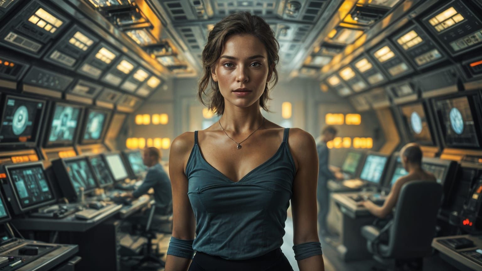 Woman on Starship Command Deck Oil Painting