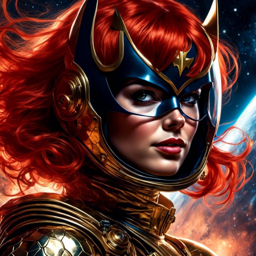 Hyperrealistic Batgirl in Space Suit Portrait