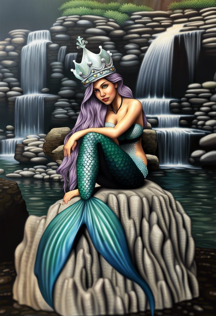 Photorealistic Mermaid with Waterfall Crown