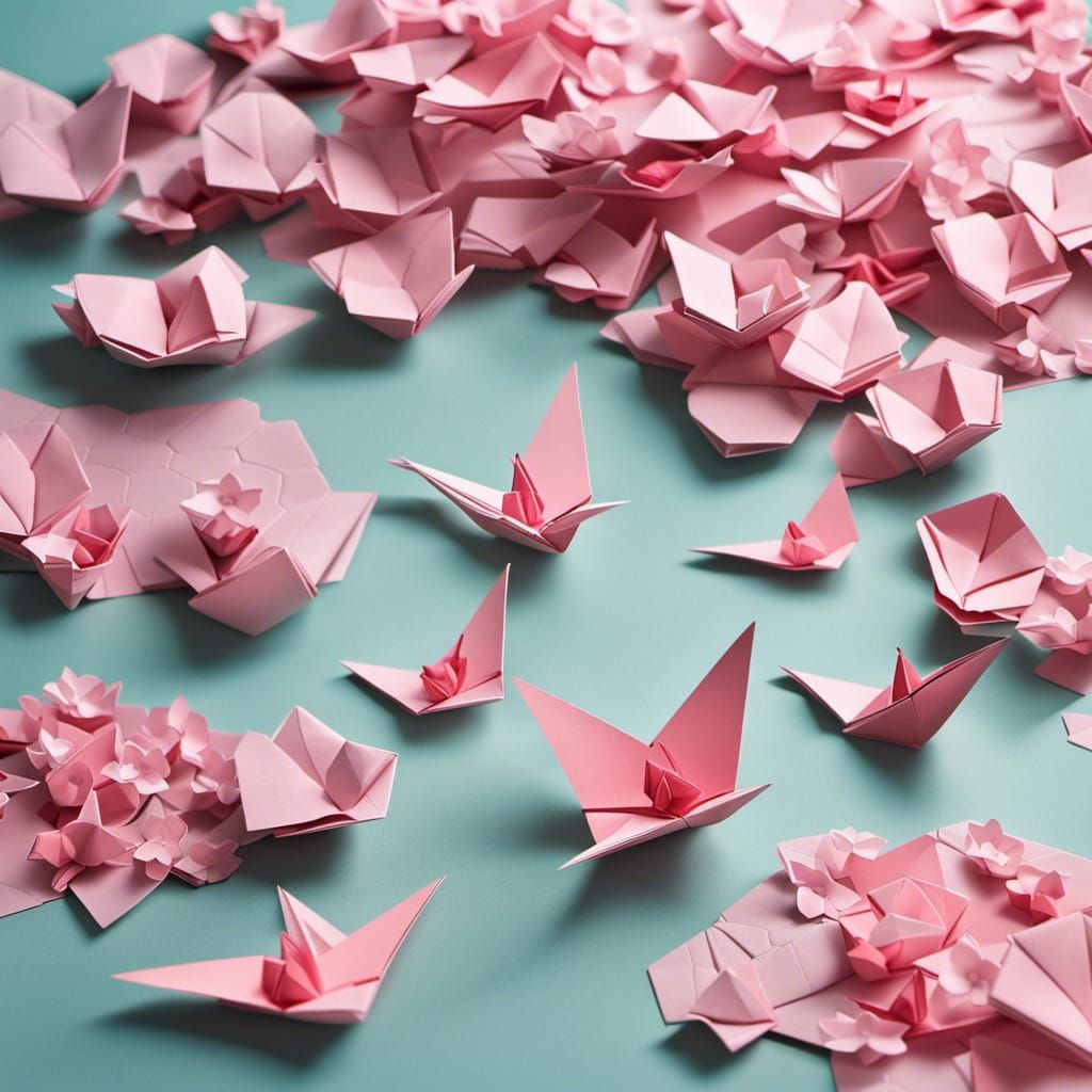 Origami Cherry Blossom Scene in Pastel Colors