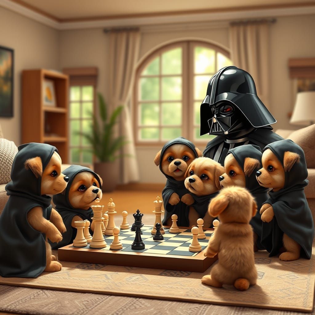 Darth Vader Teaches Puppies Chess