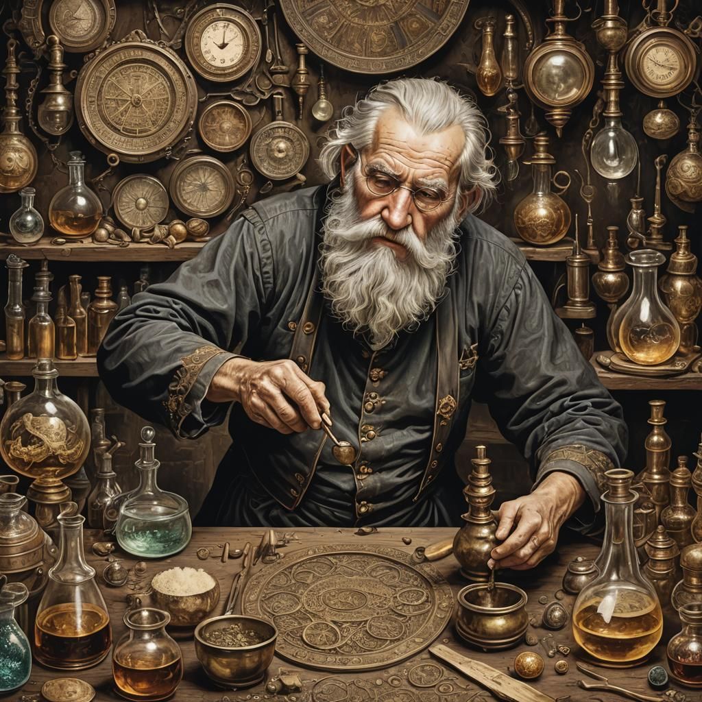 Alchemist Performing Alchemy with Intricate Details