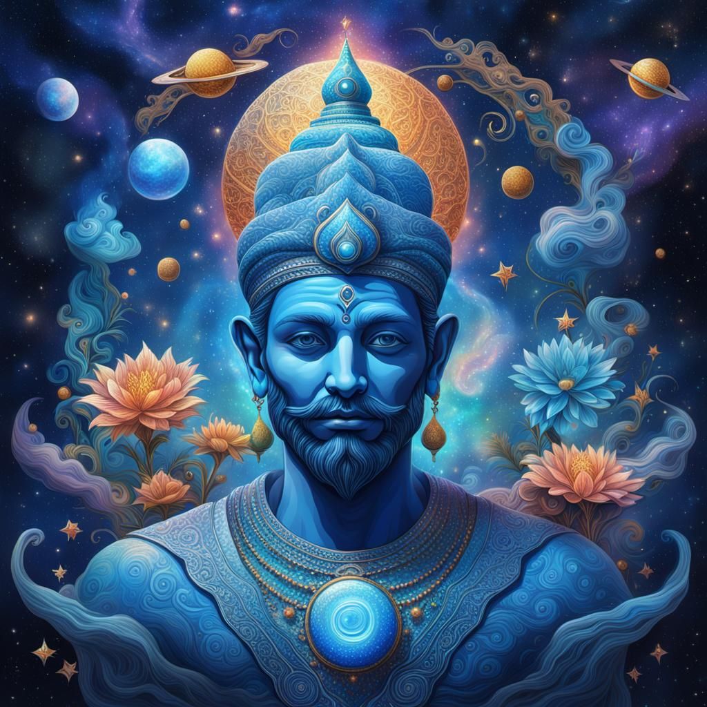 Blue Genie in Holographic Astral Visionary Art