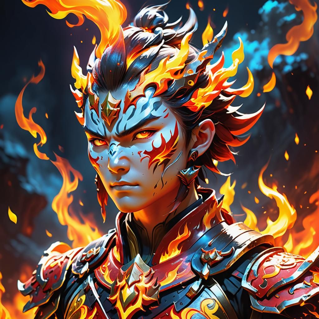 Warrior of Flames with Fire Elementals