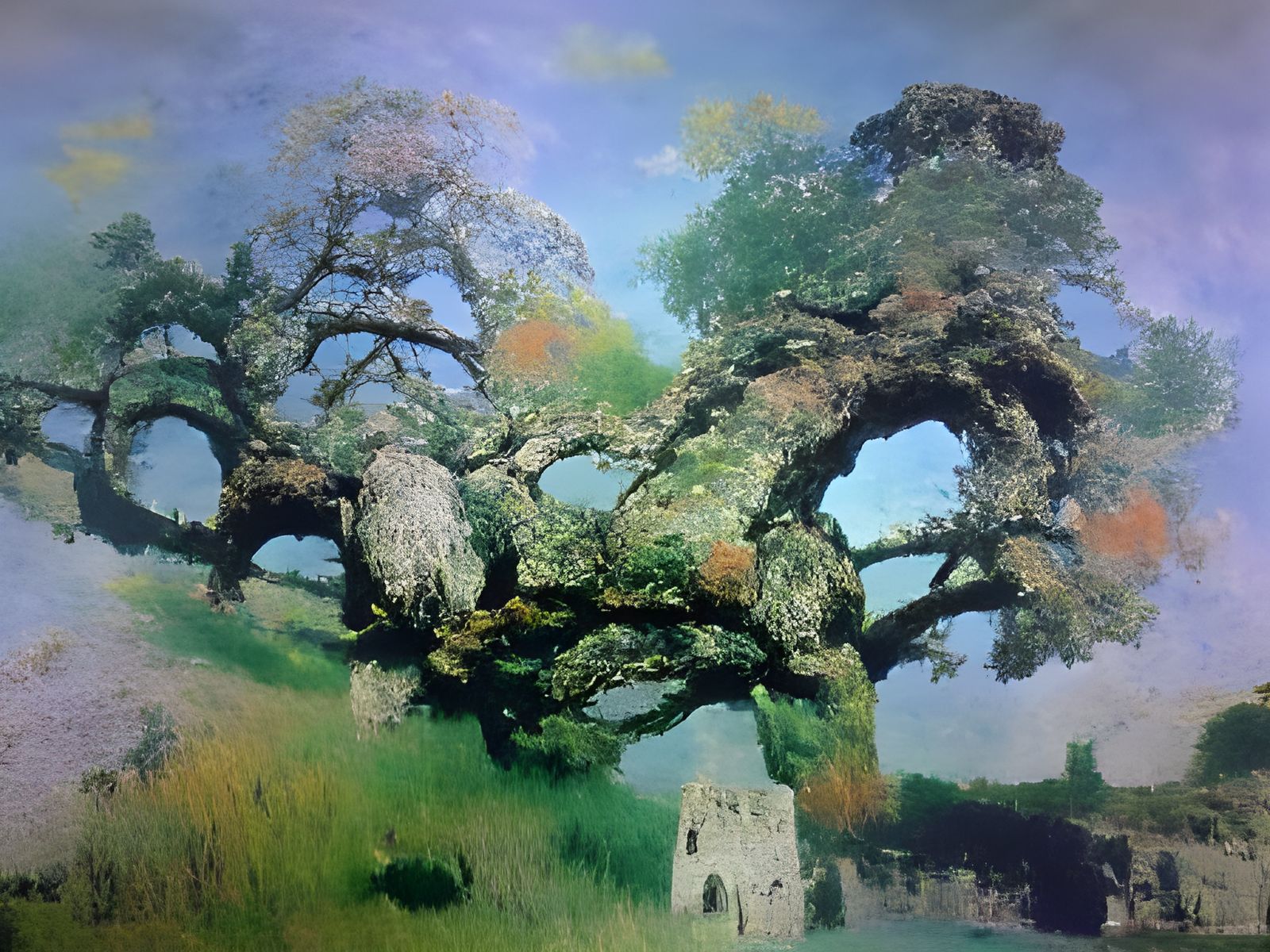 Ancient Oak Tree in Impressionist Style