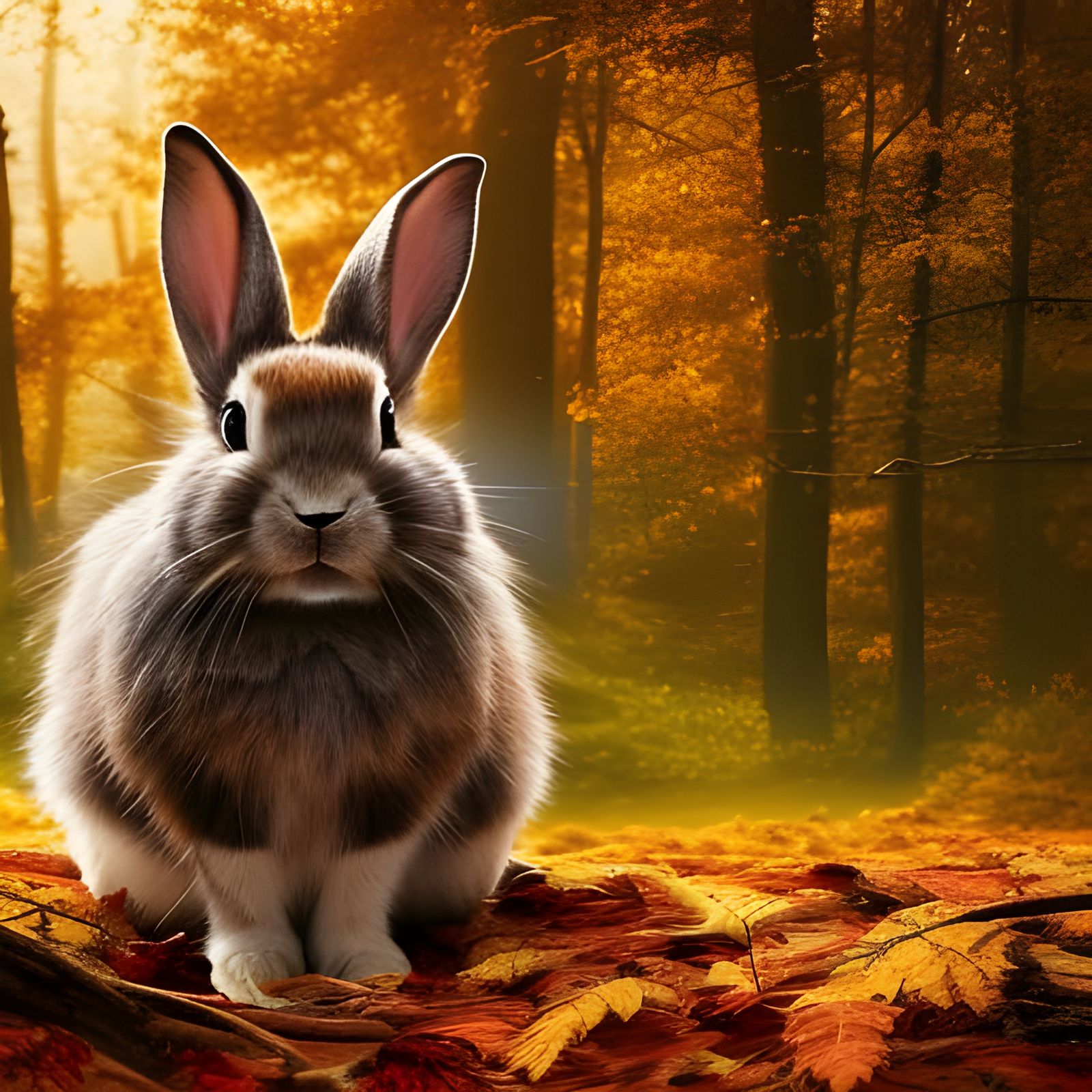 Rabbit in Autumn Forest: Digital Matte Painting