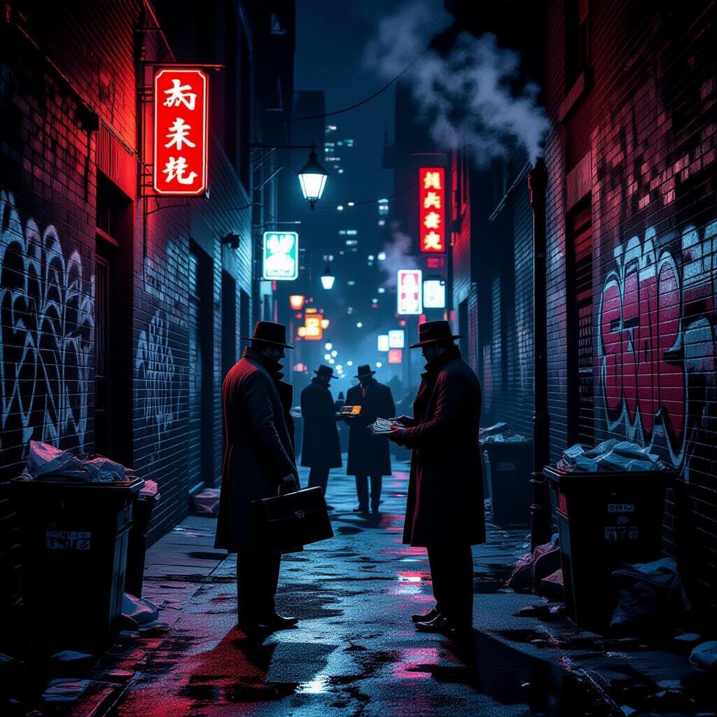 Hyperrealistic Neon Alley Racketeers Exchange