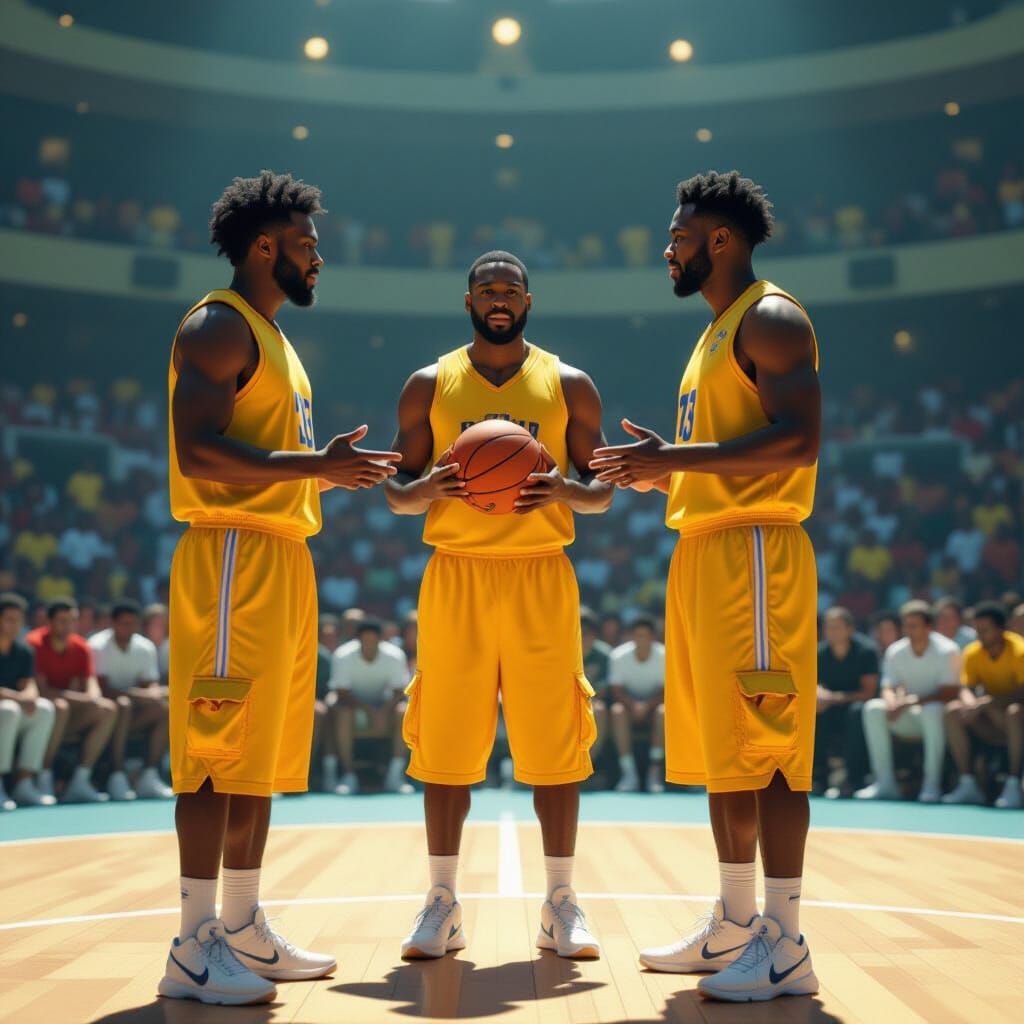 African American Men in Yellow Basketball Attire on Court