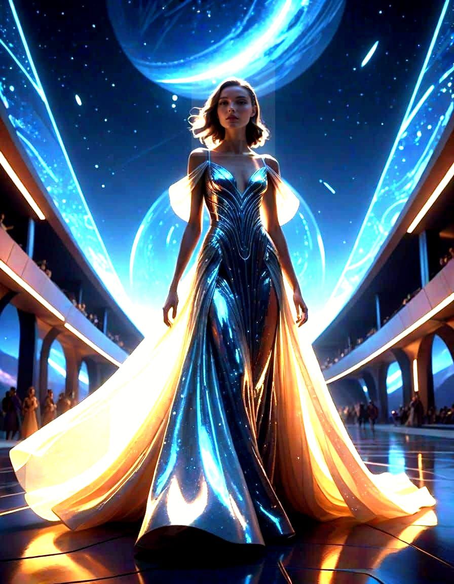 Glowing Celestial Fashion on a Starlit Runway