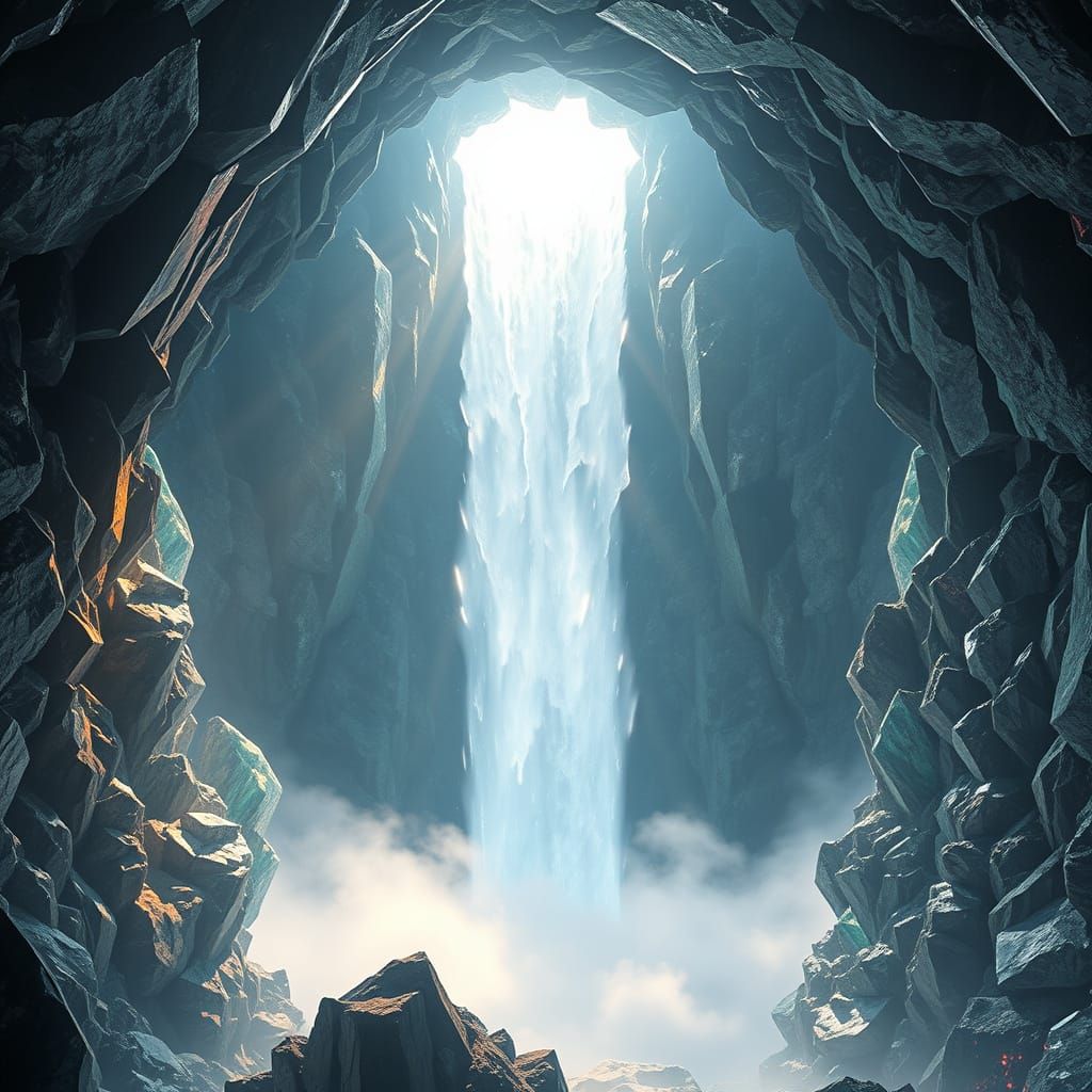 Crystal Cave Waterfall in Ethereal Light