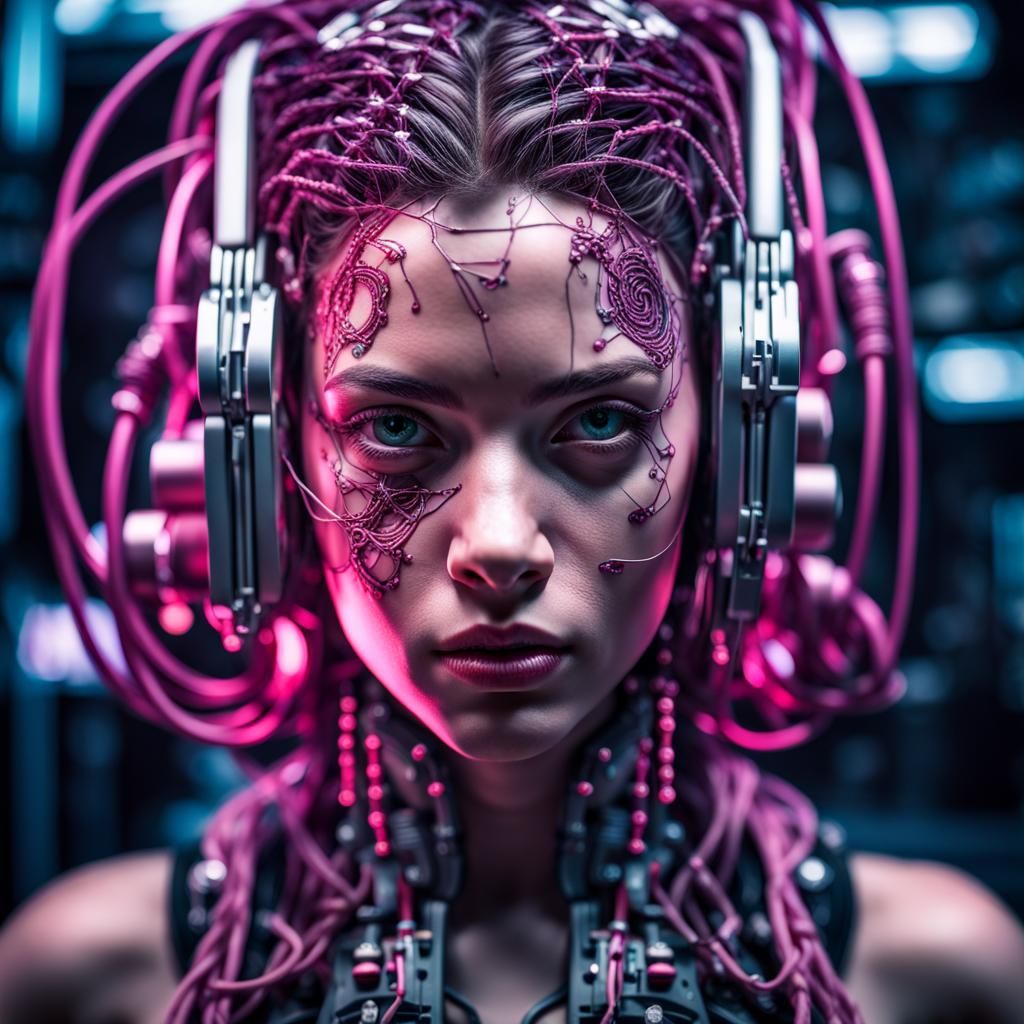Cyborg Girl Portrait with Electrical Cables