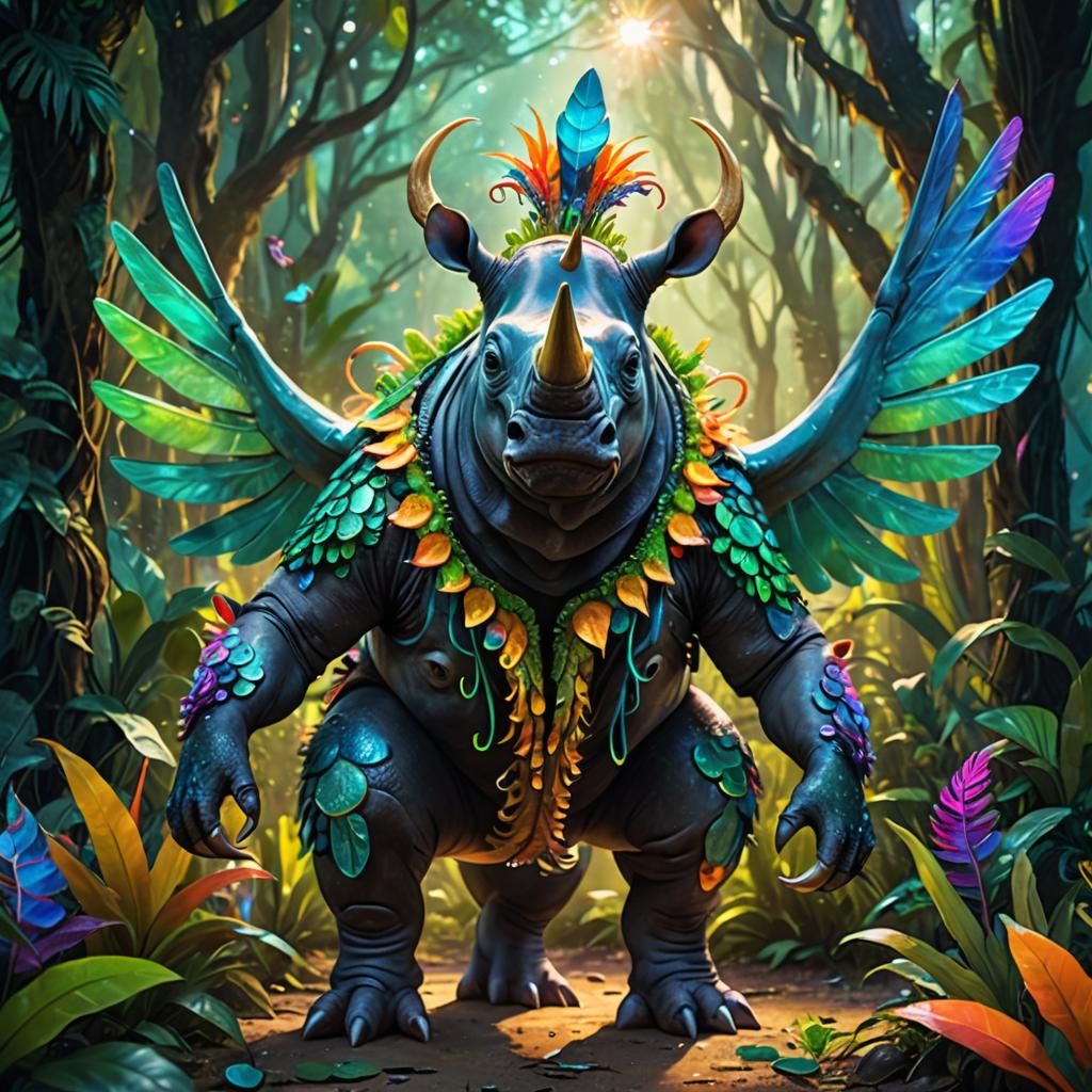 Rhino-Octopus-Toucan Hybrid in Jungle Concept Art