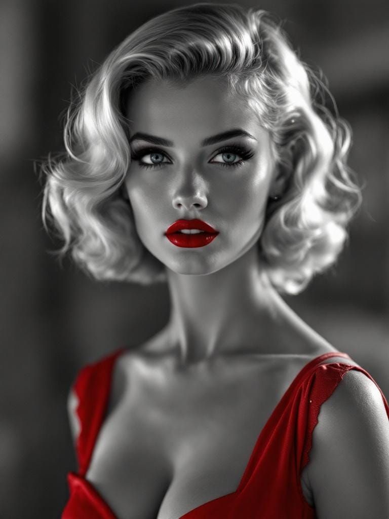 Monochrome Portrait with Red Accent, Selective Color Photogr...