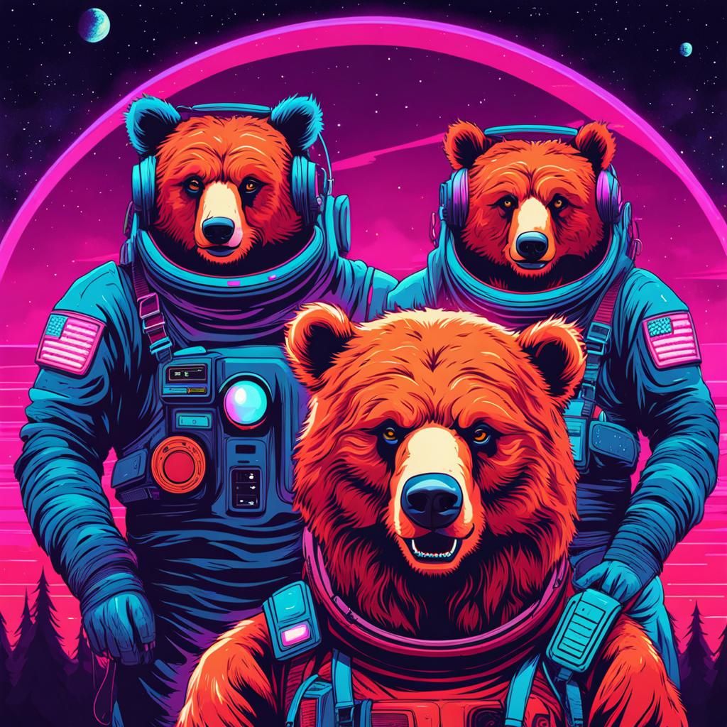 Scary Bears in Space with Synthwave Neon